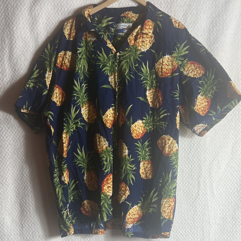 Waimea Casuals Men's 3X Big & Tall Hawaiian Pineapple Print Button-Up Shirt