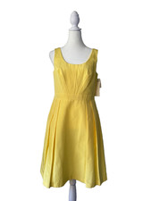 Shoshanna Yellow Pleated Party Dress Women Size 6 NWT Pockets Fit Flare Cocktail