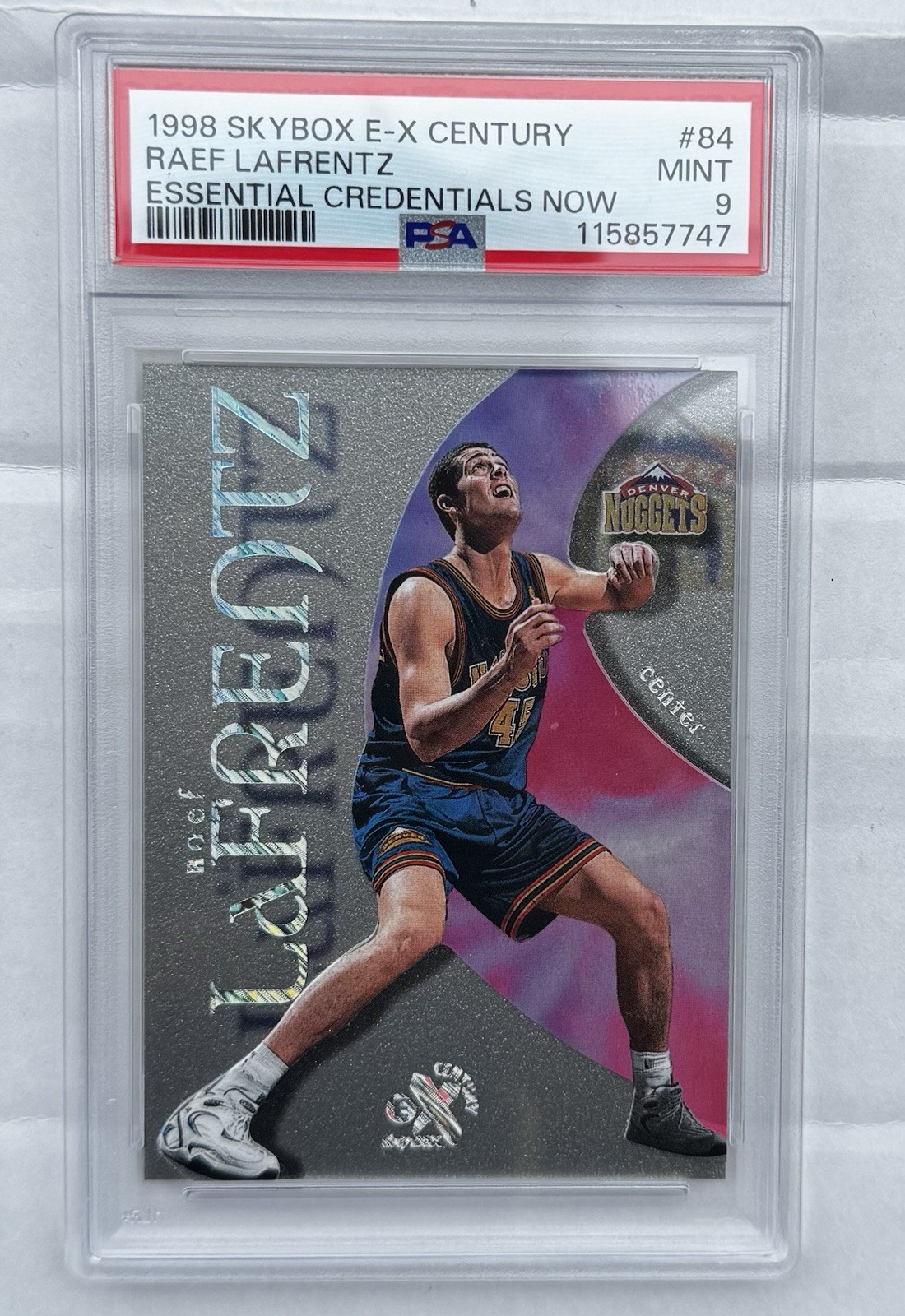 Raef Lafrentz 1998 Skybox E-X Century Rookie Essential Credentials NOW /84 PSA 9