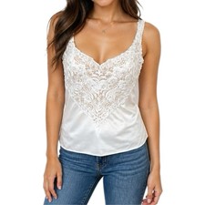 Vintage Vanity Fair Lingerie Top 80s White Lace Camisole Sheer Tank - Size 34