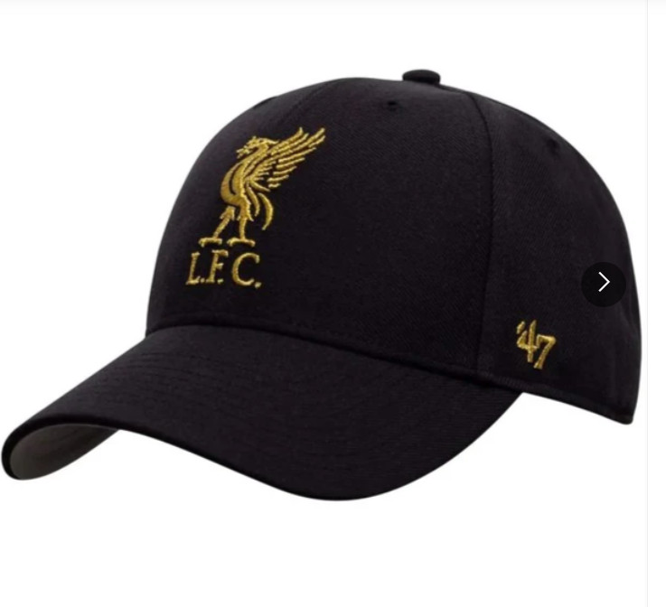 Gorra de béisbol Liverpool FC 47 doble marca negra y metálica dorada lana