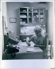 1963 Miami Nelly Enns Nurse Desk Office 8X10 Historic Vintage Press Photo