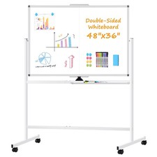Rolling Dry Erase Whiteboard, 48"x36" Double-Sided White Board on Wheels, Lar...