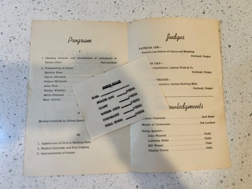 MISS OREGON PAGEANT Programma 7 luglio 1950 con scheda in bianco - RARO! - Foto 2 di 2