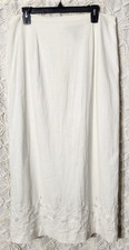 Vintage Meryl Diamond Womens Linen Maxi Skirt Size 16 White 90s Eyelet Hem Beach