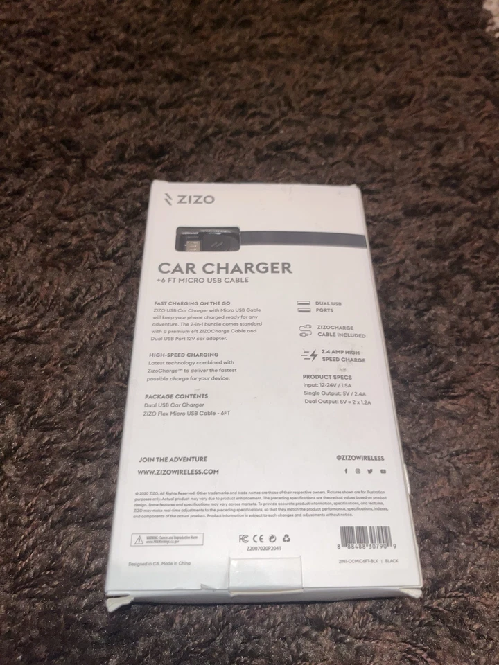 Pacote carregador de carro Zizo com cabo micro USB de 6 pés Powervault para carro - Imagem 3 de 4