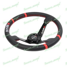 For 3.5 Deep Dish 13.5 Nismo Racing Red Stitching Leather Sport Steering Wheel