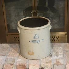 Vintage 5 Gallon Salt Glaze Crock, Red Wing? Double 8? Bee Sting? Crock Unmarked
