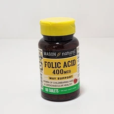 Mason Natural Folic Acid 400 mcg ~ 100 Tablets for Women of Childbearing Age