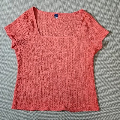 Old Navy Womens XL Coral Tropics Textured Square Neck Short Sleeve Top 846674-01