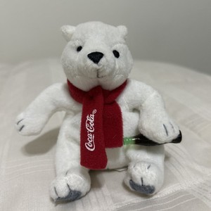 Coca-Cola Coke Mini Bear Plush Stuffed Animal White Polar Bear Red Winter Scarf