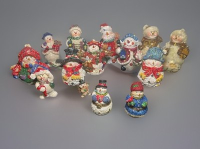 Sparkling Snowman Snowmen Assorted + 2 Trinkets Lot Of 14 Total