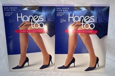 2 Vintage Hanes Too Plus Pantyhose Barely There E08 Control Top Sandlefoot