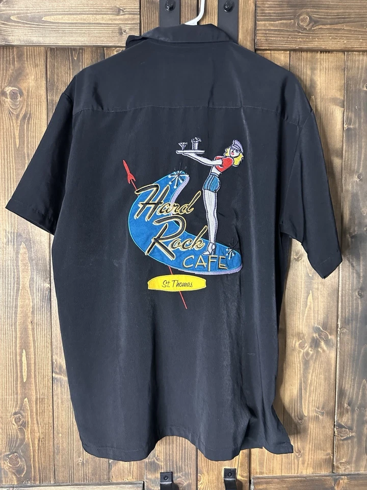 Camisa De Colección Abotonada Hard Rock Café St Thomas Talla L Años 90 Y2K Bordada Foto 3 de 4