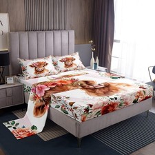 Cute Highland Cow Sheet Set Twin Size Cartoon Animal Sheets with Deep Pocket ...
