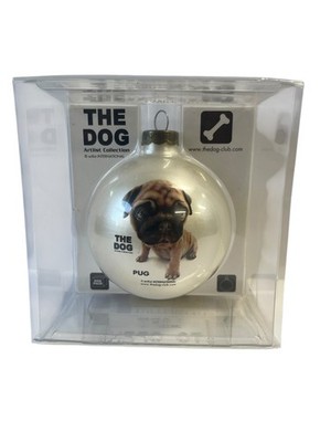 THE DOG Artlist Collection Pug Breed Glass Christmas Ornament Pearl White Boxed