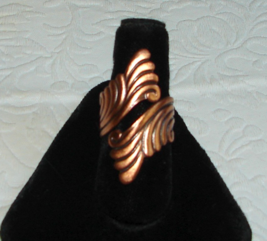 Vintage Solid Copper Wrap-Around RING, Wave/Scrol… - image 1