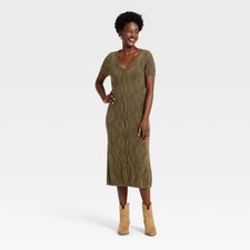 Women's Western Short Sleeve Scalloped Crafted Midi A-Line Dress -