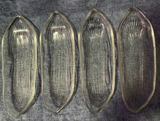 VTG (Set of 4) CORN ON THE COB Clear Embossed heavy GLASS DISHES 9.5" x 3"