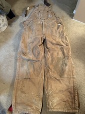 Vintage Carhartt Duck Bib Overalls Red Quilted Lined 40x30 Workwear Tan