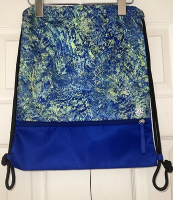 Lululemon Seawheeze 2019 Blue Green Printed Polyester Drawstring Gym Bag OS EUC