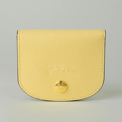 SALE LONGCHAMP Card Case Holder EPURE Embossed Horse Motif Leather Yellow NEW