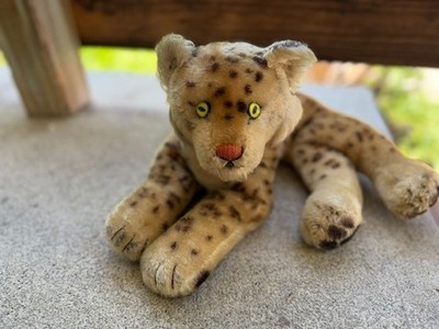 Vintage Steiff Leopard Green Eyes Mohair Plush Stuffed Animal Germany Toy 14''