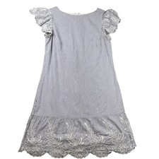 Lauren Ralph Lauren Stripe Eyelet Flutter Sleeve Dress Ruffle Hem Size