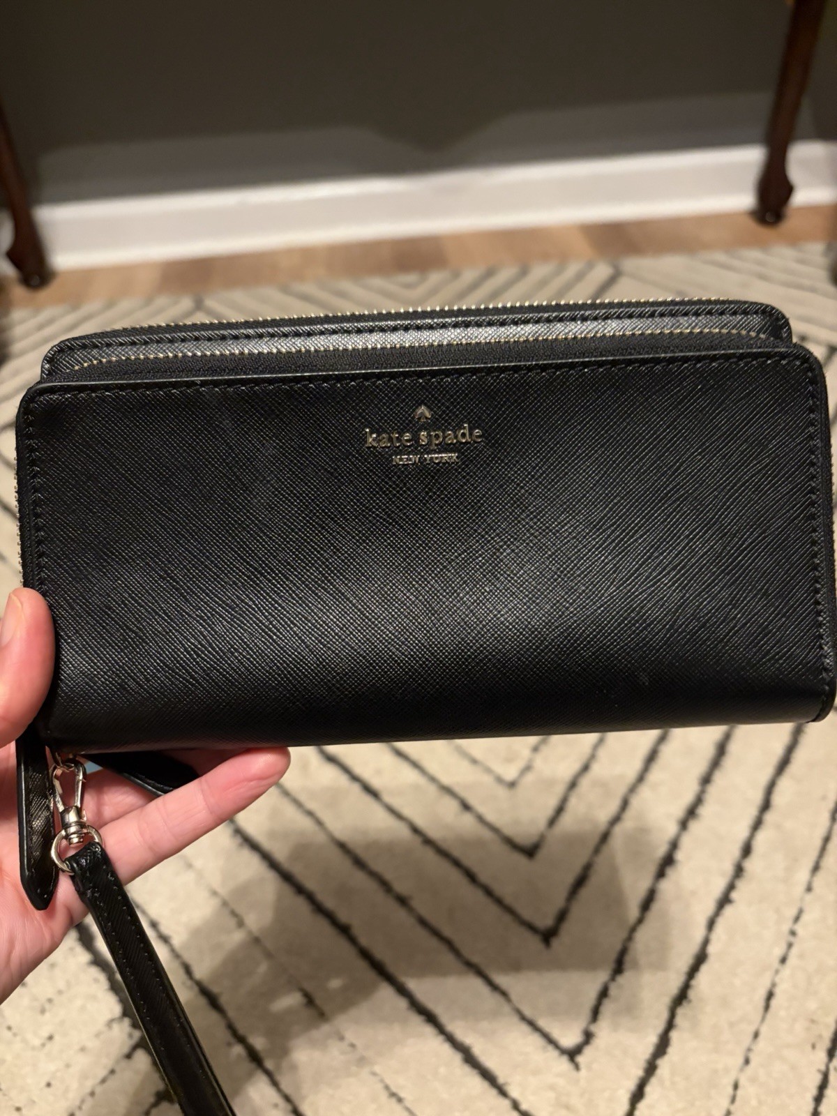 Large KATE SPADE new york Black Zip-Around Wristlet Wallet