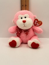 Ty ( Junglelove )2006 Pink Beanie Baby Monkey With Hearts On His Feet 