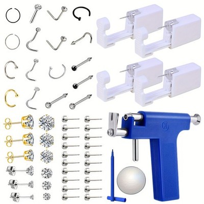 Versatile User Friendly Economical Stylish 4PCS Safe Nose & Ear Piercing Kit Set
