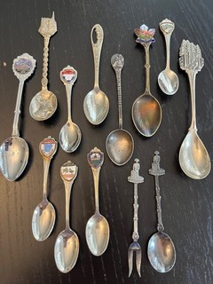 Vintage Antique Lot 13 Souvenir Spoon Sterling Silver Enamel Alaska Michigan