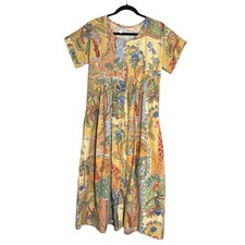 Vintage Boho Cottagecore Prairie Midi Dress Safari Giraffe Print Made in USA M