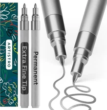 ARTISTRO 2 Silver Permanent Marker - Waterproof Markers for Tire, Fabric, Rocks,