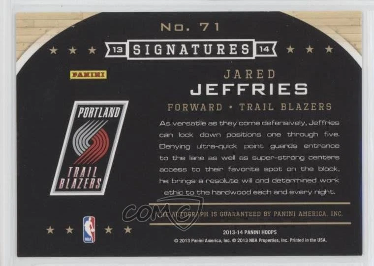 2013-14 NBA Hoops Signatures Jared Jeffries #71 Auto - Image 2 of 2