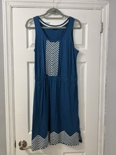 Tommy Hilfiger Sedona Sunset Blue/White Cotton Dress, Embroidered, Pockets Sz L