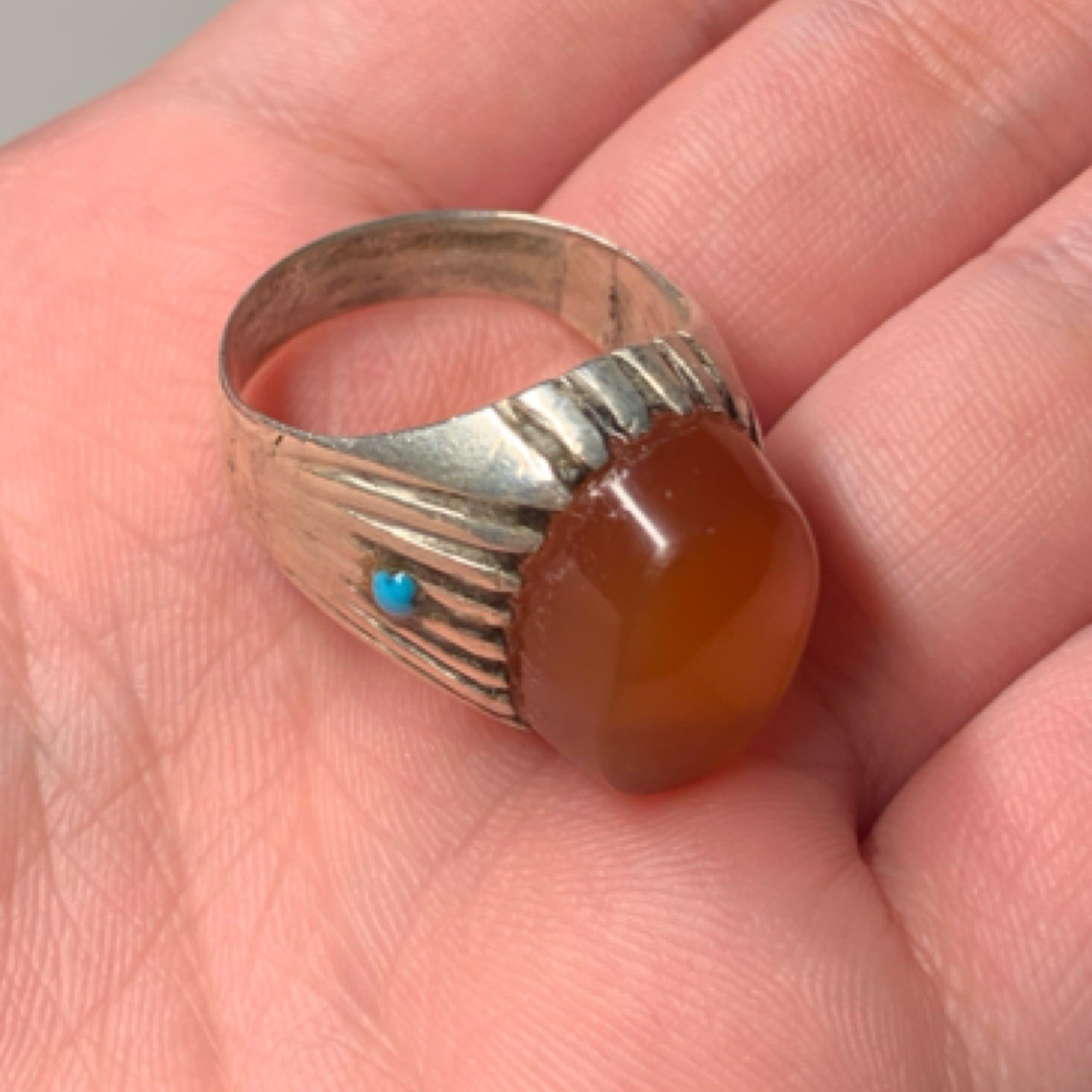 Vintage Solid Silver Ring with Exquisite Agate Tu… - image 10