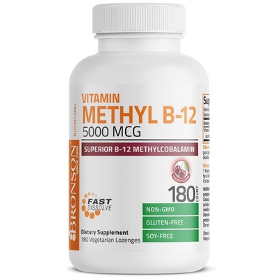 Vitamin Methyl B-12 5000mcg Superior B-12 Methylcobalamin, 180 Lozenges