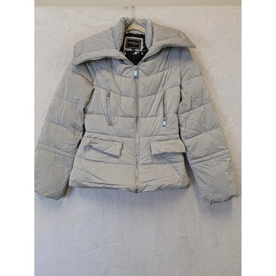 Guess Puffer Jacket Women Gray Full Zip Collar Neck Winter Warm Size S