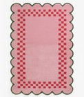Pink Checkered Scalloped Rug – Modern Handmade Area Carpet for Living Room Decor