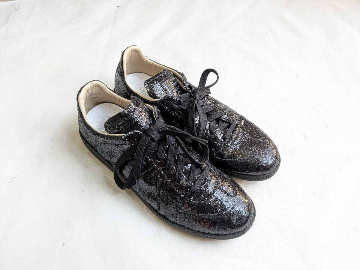 Maison Margiela GAT Sneakers Black Glitter Men 10 43 Leather Low