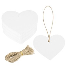 200Pcs Kraft Paper Gift Tags String 2.2 x 2.6 Inch Heart Shape Glittery White