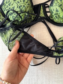 Rare New Agent Provocateur Electra Green Black Lace 2PC Set Bra 34B Thong SZ2