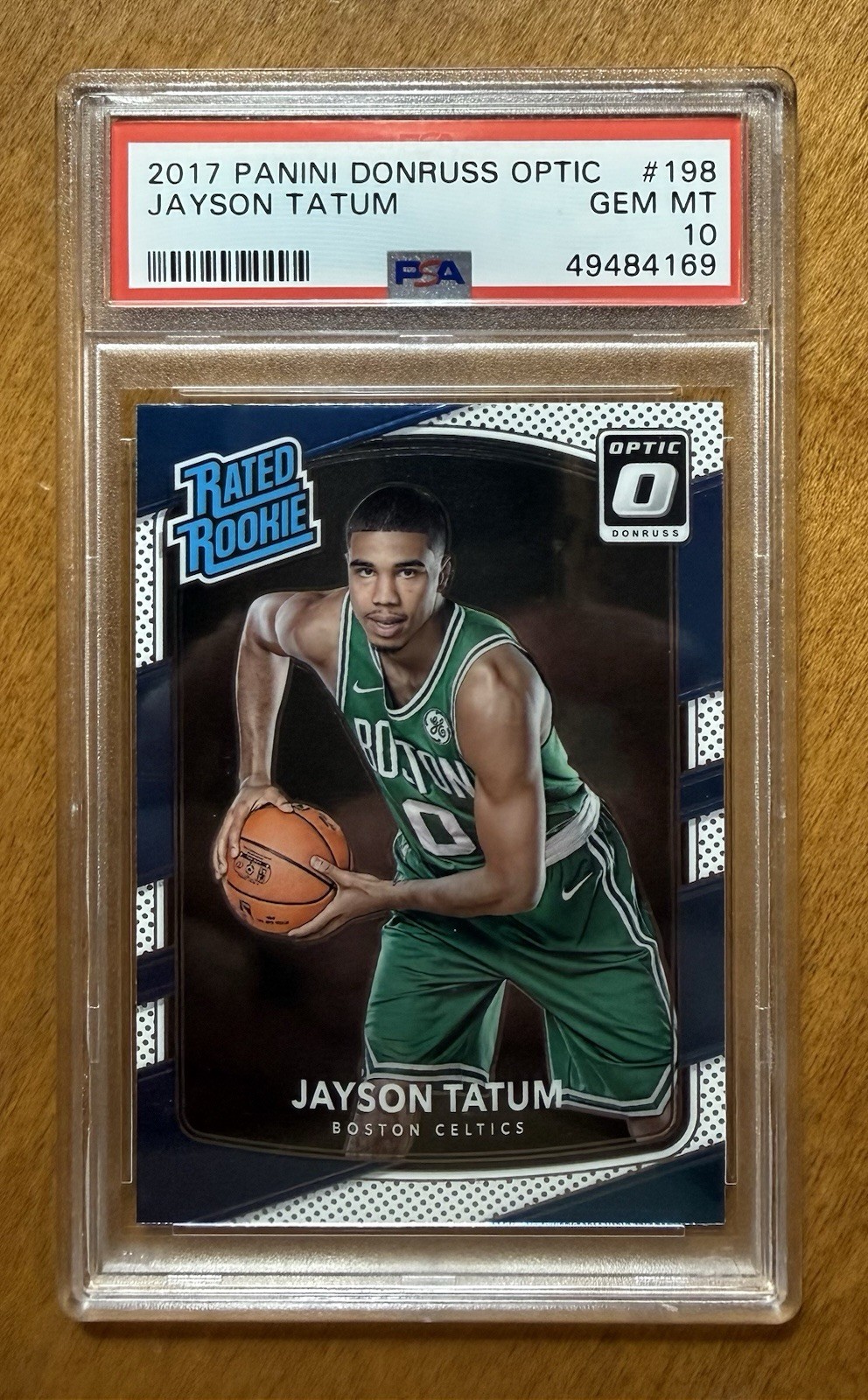 2017 Optic #198 Jayson Tatum RC PSA 10 view 3
