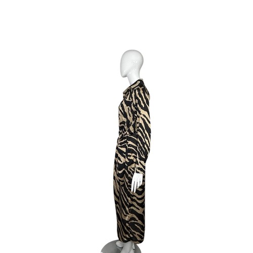 Miss Lola Dress Animal Print Women's Small Tan Black Mob Wife Wrap Waist Tie - Picture 15 of 20