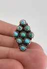 Vintage Zuni Sterling Silver Petit Point Snake Eye Turquoise Women's Ring 1"