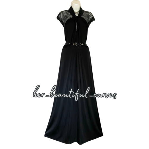 DEBÚT RICH BLACK MAXI LACE JERSEY EVENING OCCASION PARTY DRESS SIZE 16 - Picture 3 of 6