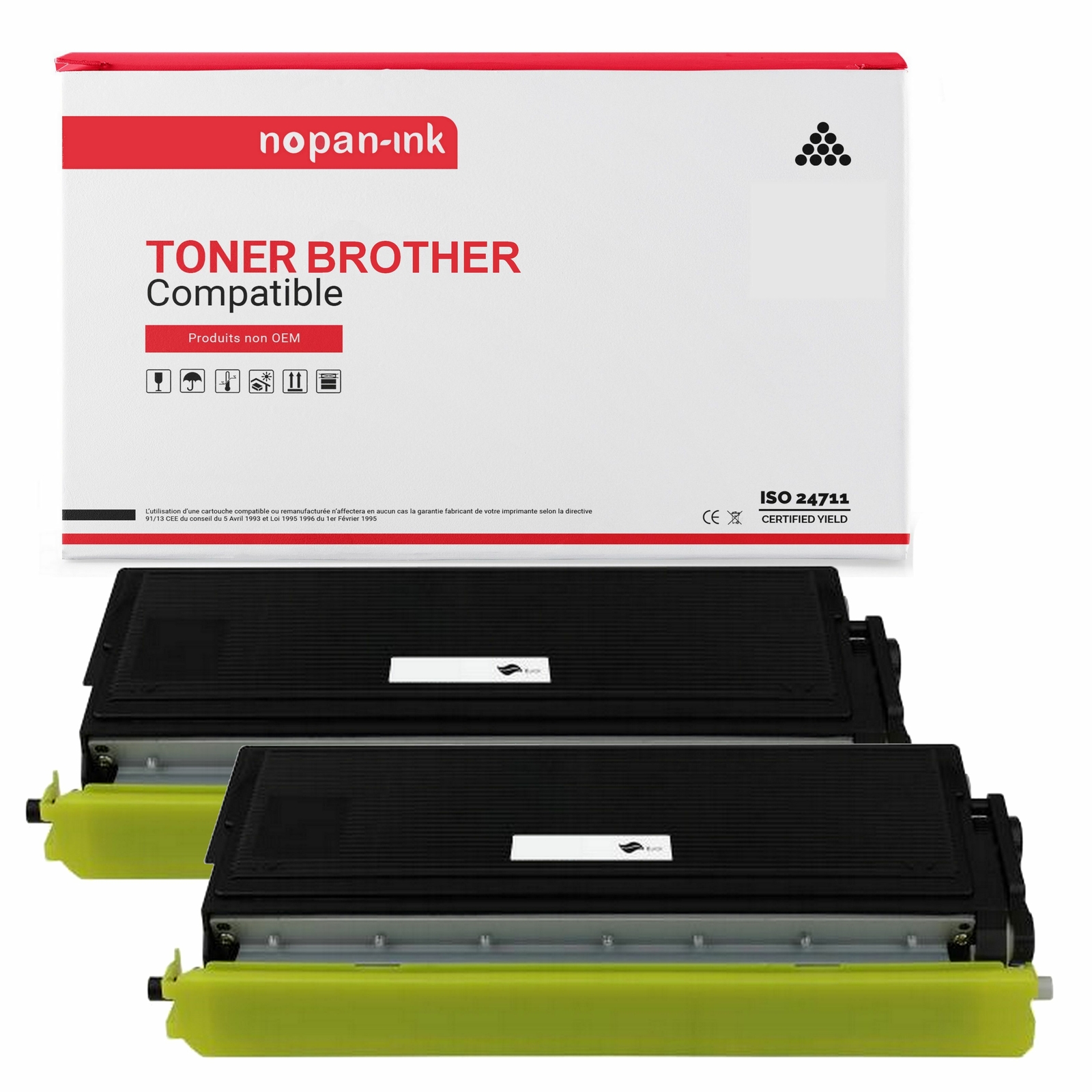 Toner TN6600 TN6600 Noir compatible Brother x2 - Lot de deux recharges monochromes