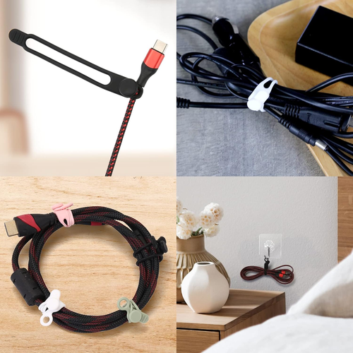 20 Pcs Reusable Silicone Cable Ties - Black & White for Home, Office & Travel - Afbeelding 6 van 12