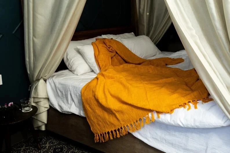 Boho Hand Loomed Cotton Throw 100% Cotton Soft Tassel Blanket Ivory Handmade Bed - Image 2 of 2